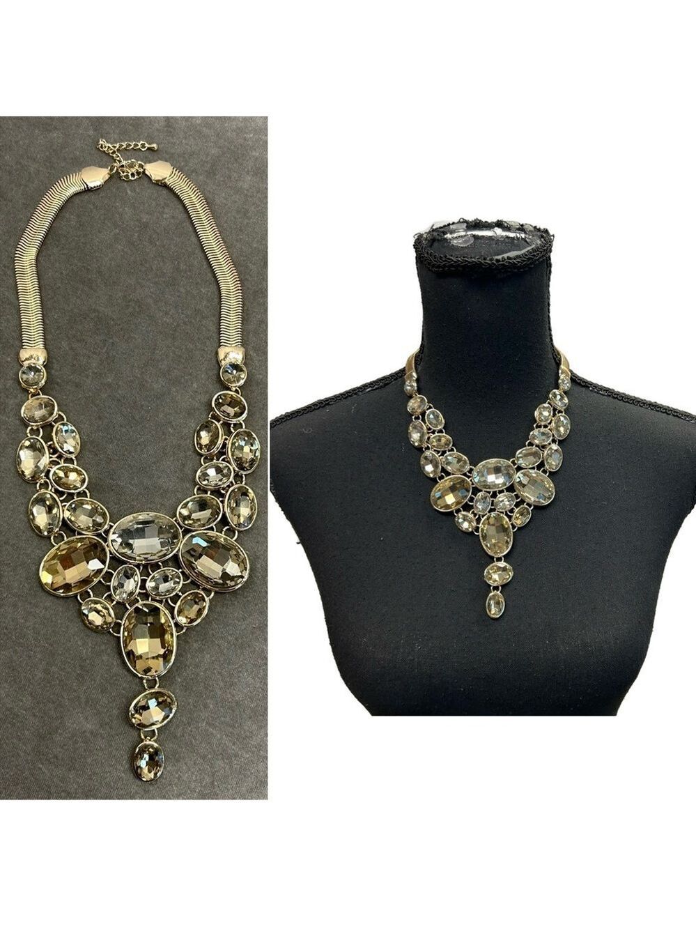 Melanie Lyne formal goldtone oval gem jewelled chunky cascade statement necklace